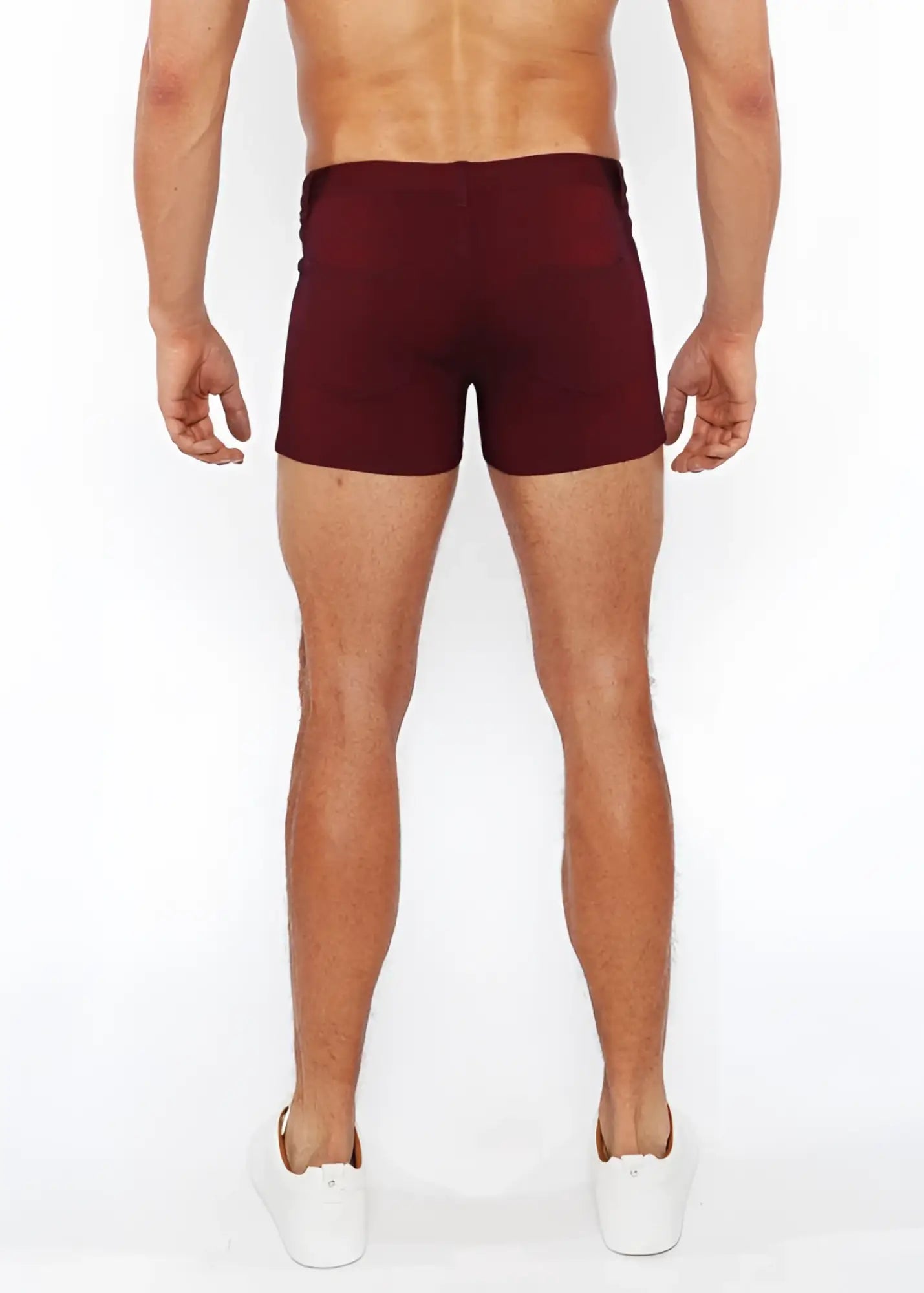 Maroon 3 inch stretch knit duo tone short athletic briefs with smooth form fitting fabric and subtle side seam detailing