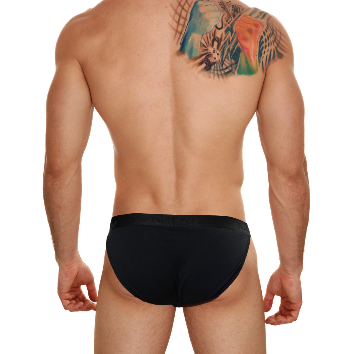 MetroMaleWear cotton bikini briefs in black with a smooth form-fitting design shown from the front