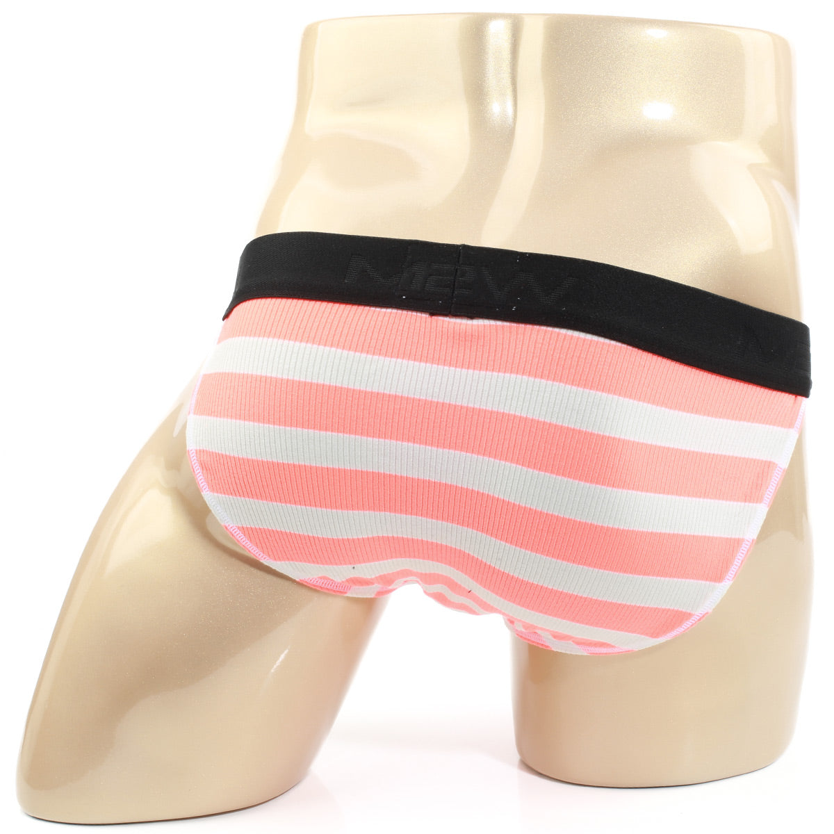 Pink and white striped men’s underwear with black elastic waistband from MetroMaleWear candy bikini neon orange 3004-74