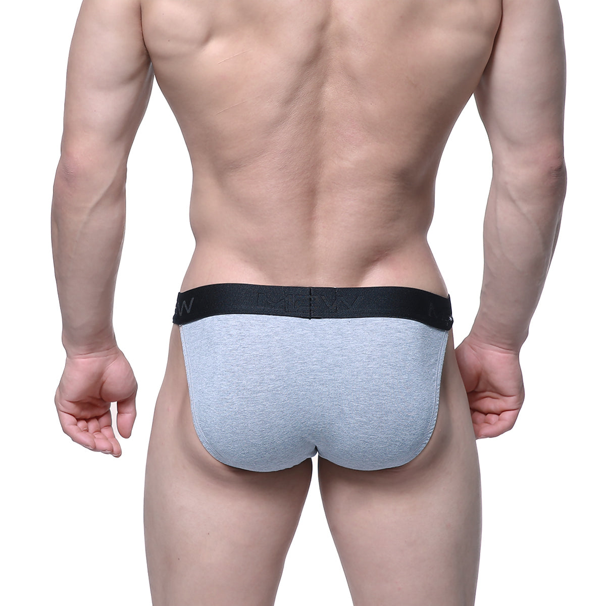 Gray heathered briefs with black elastic waistband featuring ten logo from metromalewear jasper bikini 3004-83