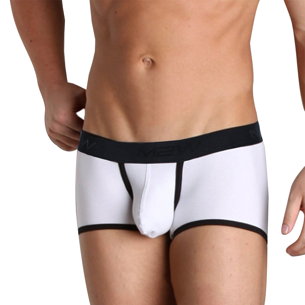 White men’s briefs with black elastic waistband and supportive pouch design by MetroMaleWear Max Boxer Contrast 3013-44