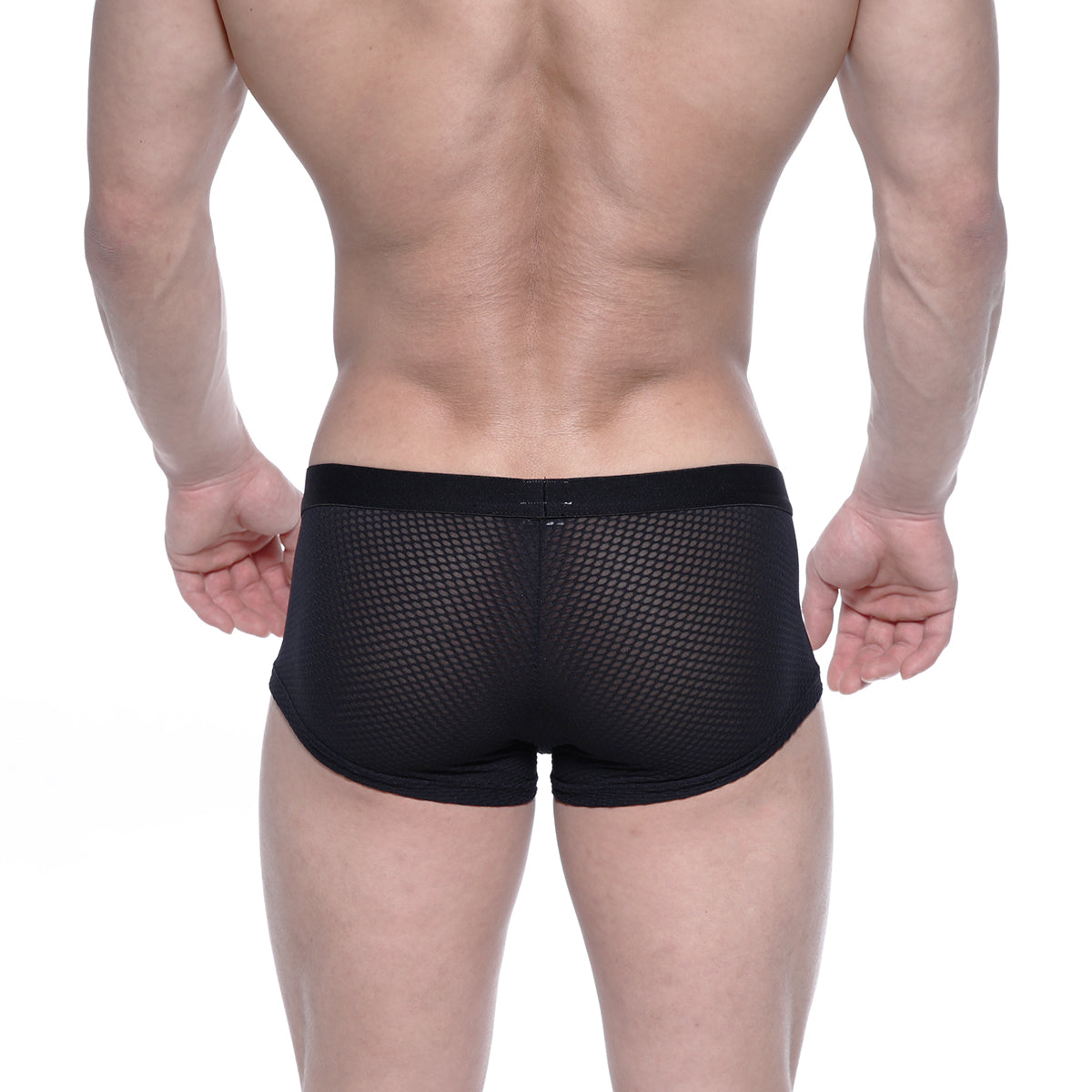 MetroMalewear bulge boxer black mesh briefs with solid black elastic waistband front view