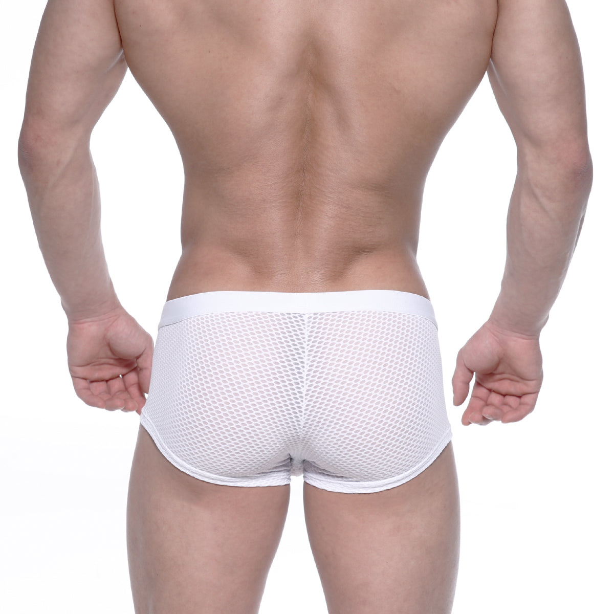MetroMaleWear bulge boxer white mesh briefs with a solid white waistband showcasing breathable fabric design