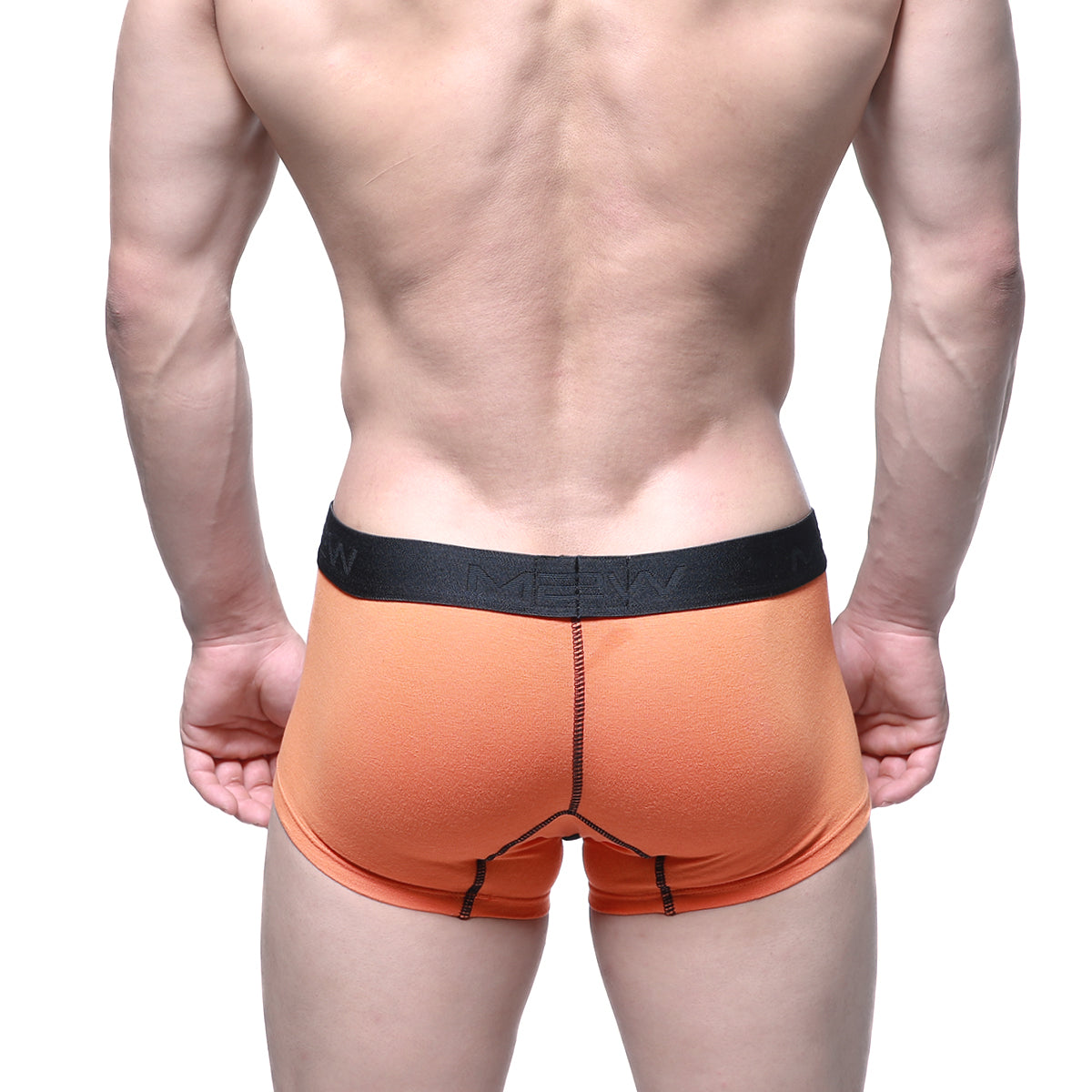 Orange men’s briefs with black elastic waistband branded mean from metromalewear halloween short boxer 7 inch 3022-30