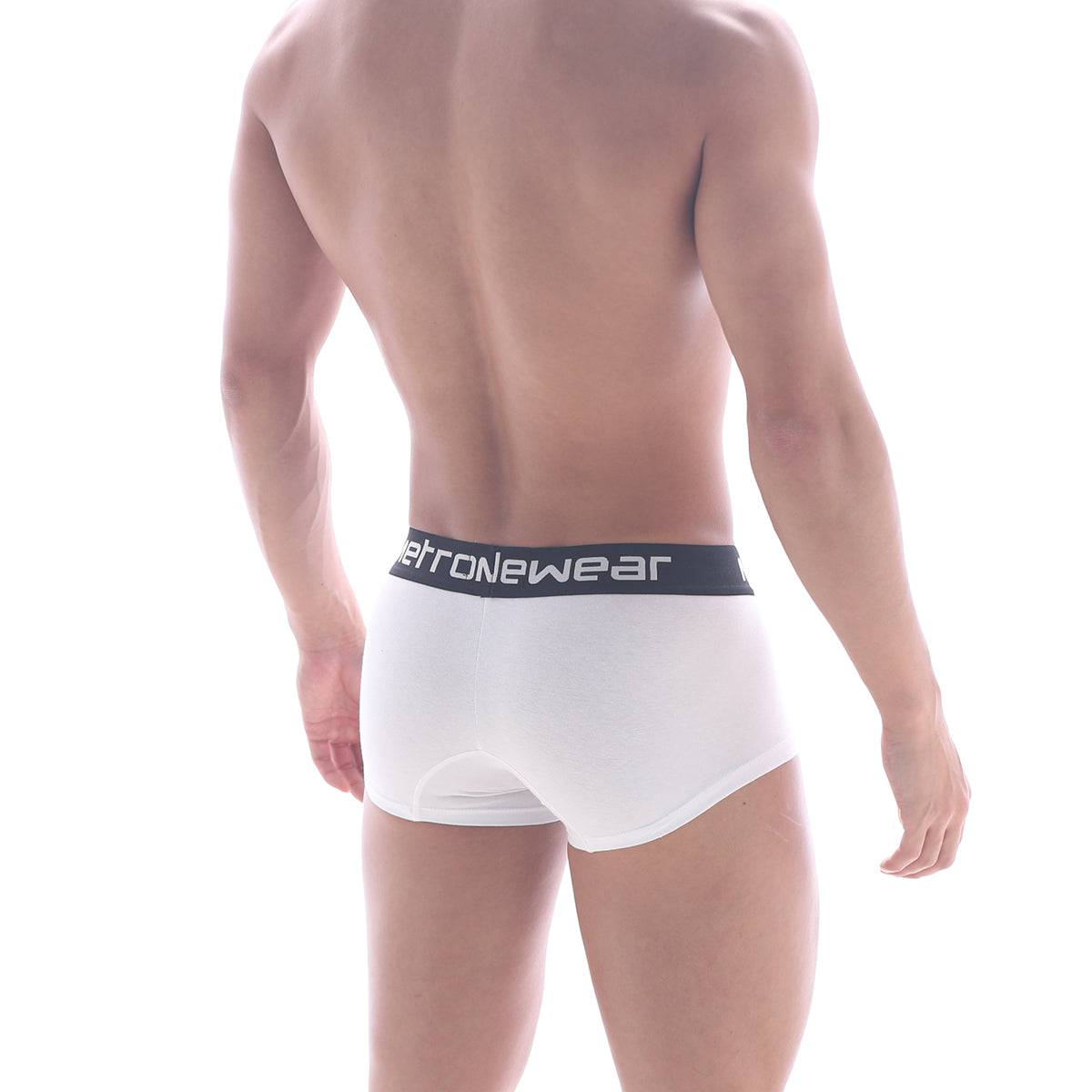 White men’s briefs with black elastic waistband and aeronewear logo cotton short boxer solid white 7 inch