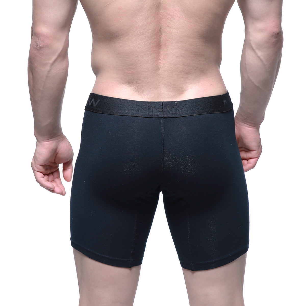 Black athletic MetroMaleWear intenso mid boxer briefs with snug fit and elastic waistband featuring new logo