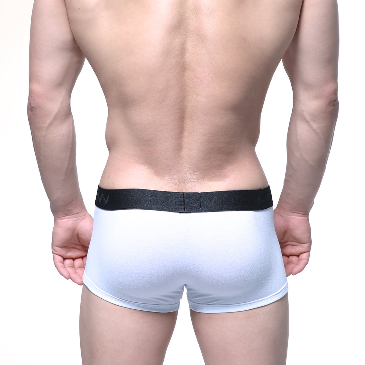 White metroamalewear uphole short boxer briefs with black elastic waistband and raised nexy branding