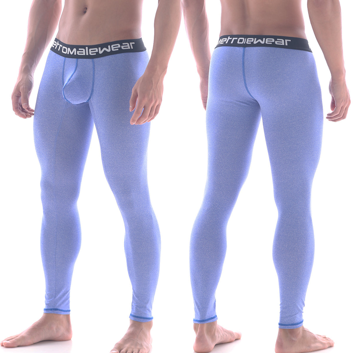 Light blue form-fitting men’s underwear with black waistband and metromalewear logo perfect for comfort and style
