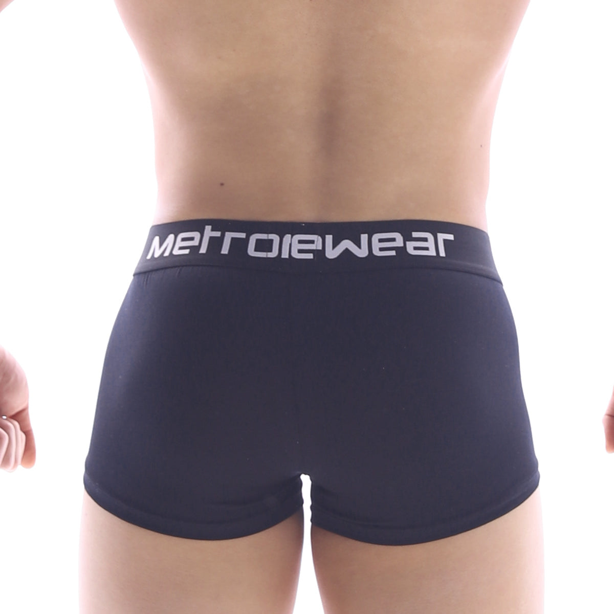 MetroMaleWear pocket short boxer briefs in black with white logo waistband designed for comfortable everyday wear
