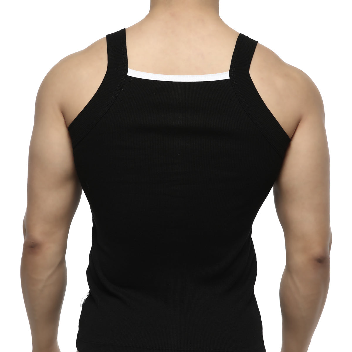 MetroMaleWear hummer tank top black with white trim neckline sleeveless cotton blend for casual wear