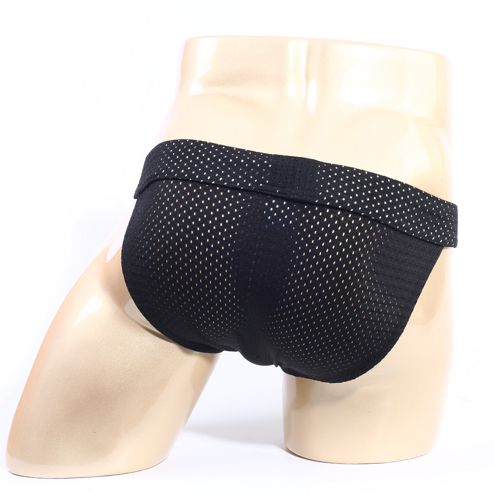 MetroMaleWear tull bikini black mesh athletic briefs with white dot pattern and elastic waistband