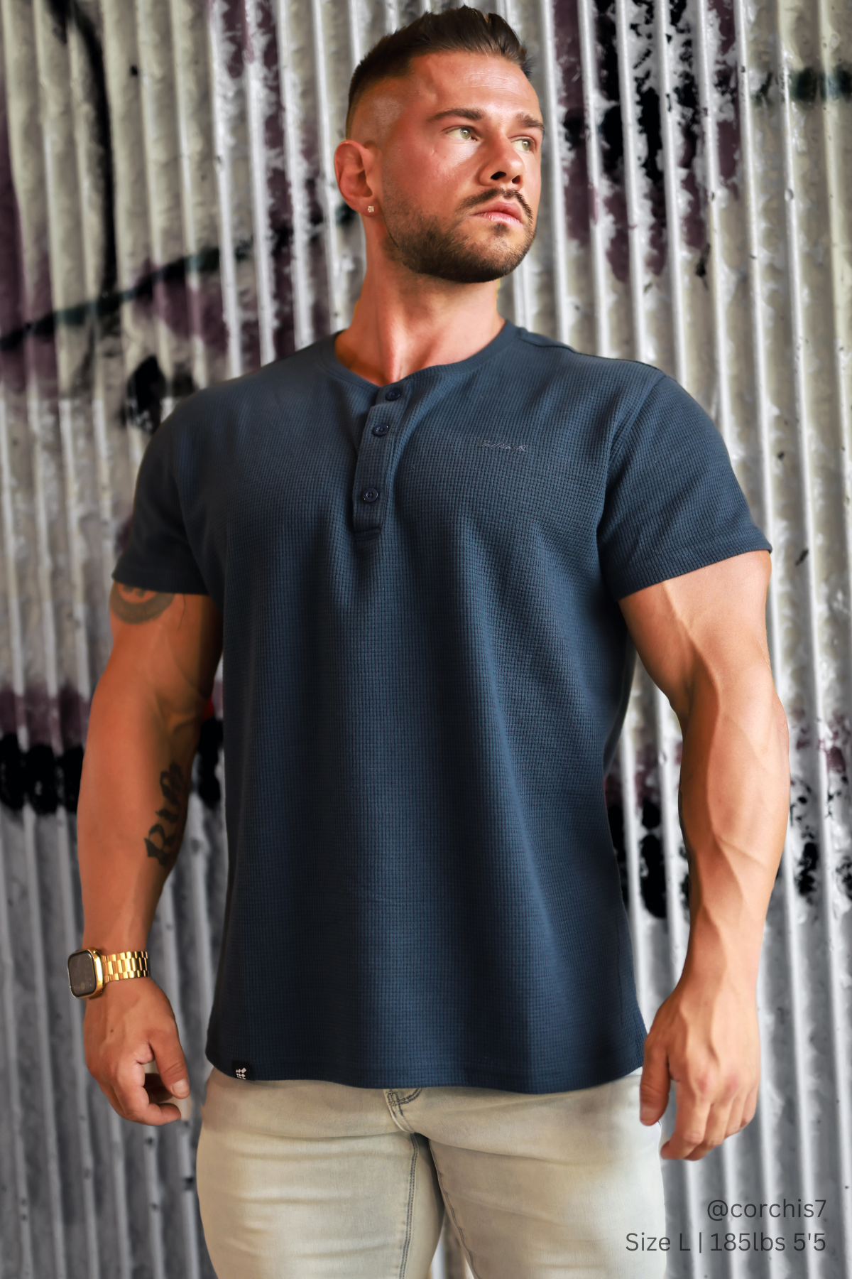 Jed North Men's Waffle Henley T-Shirt - Dusty Blue