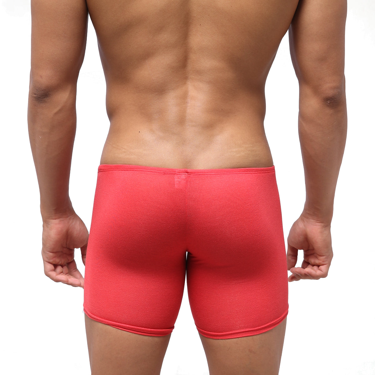 MetroMalewear Bosillo Long Boxer red athletic briefs with smooth stretchy fabric and clean-cut hemline