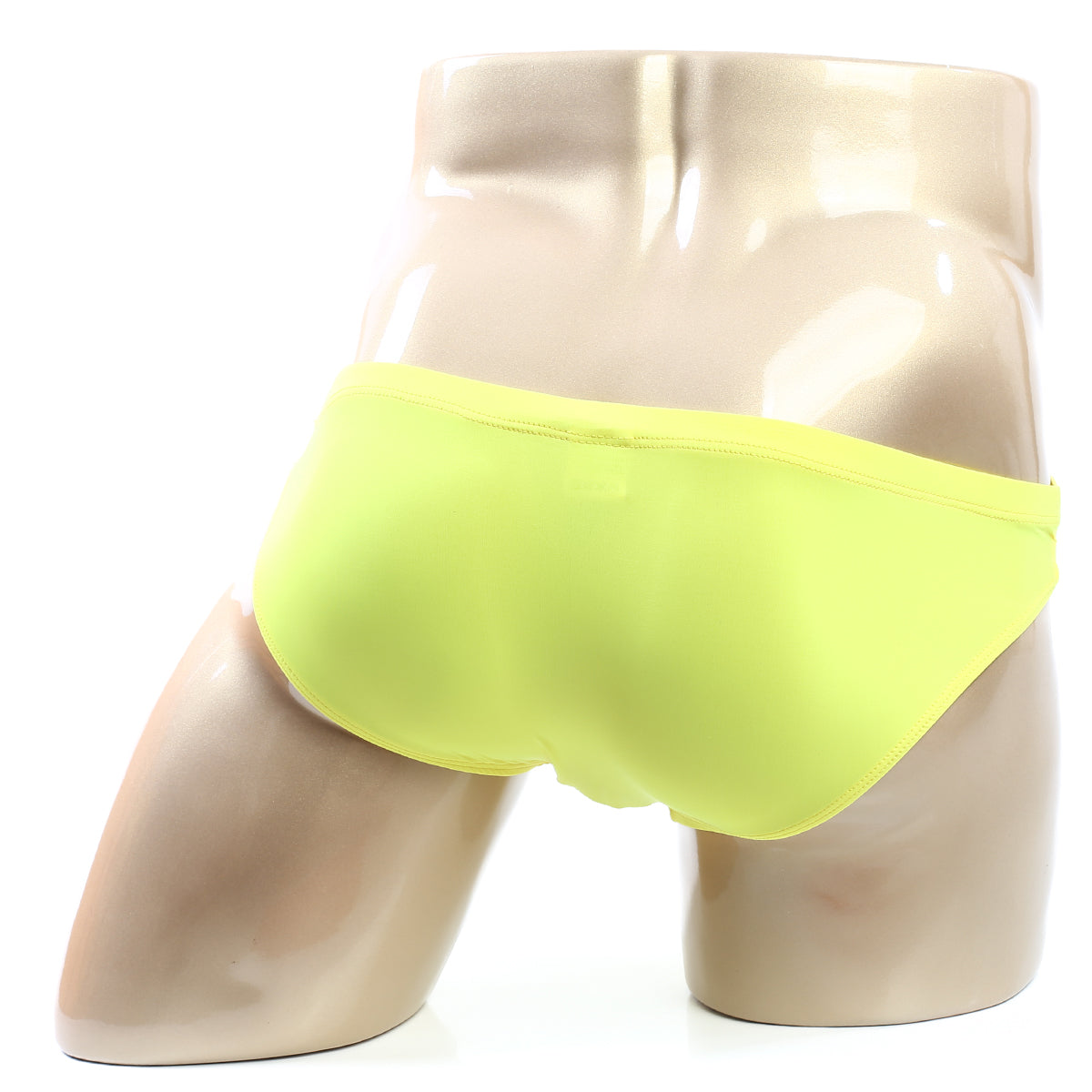 Metro malewear puente bikini oro 3603-15 bright neon yellow briefs on mannequin showcasing front design
