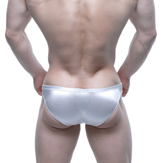 Shiny silver metallic briefs from metromalewear puente bikini avalanche 3603-74 with a sleek pu material finish