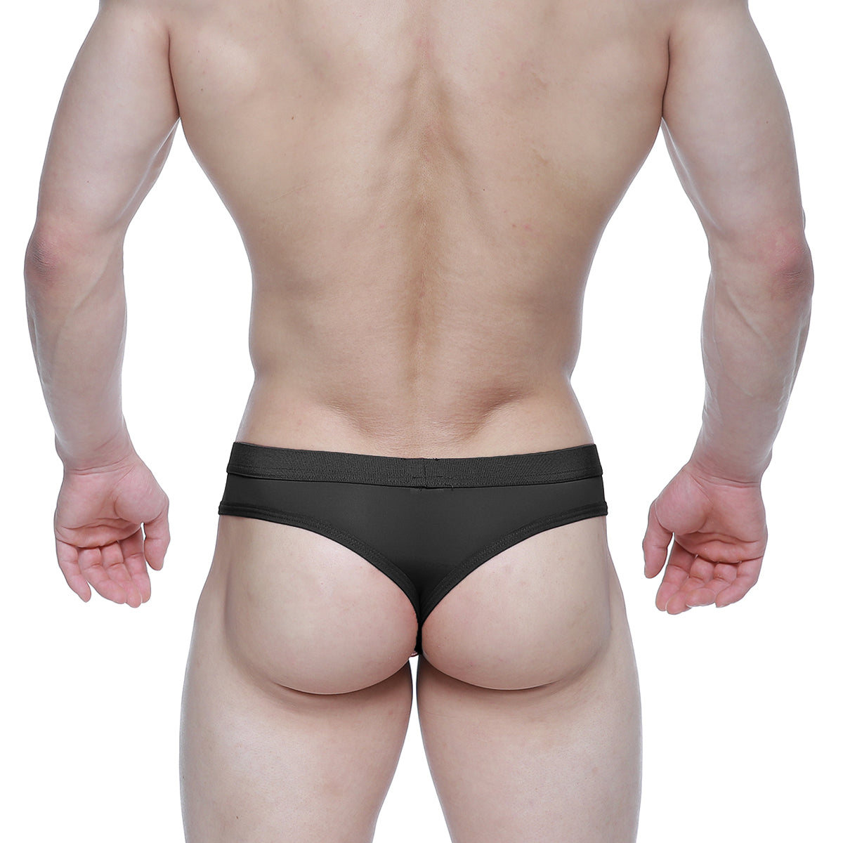 Black MetroMaleWear Eterna thong 3722-20 with form-fitting fabric and smooth elastic waistband front view