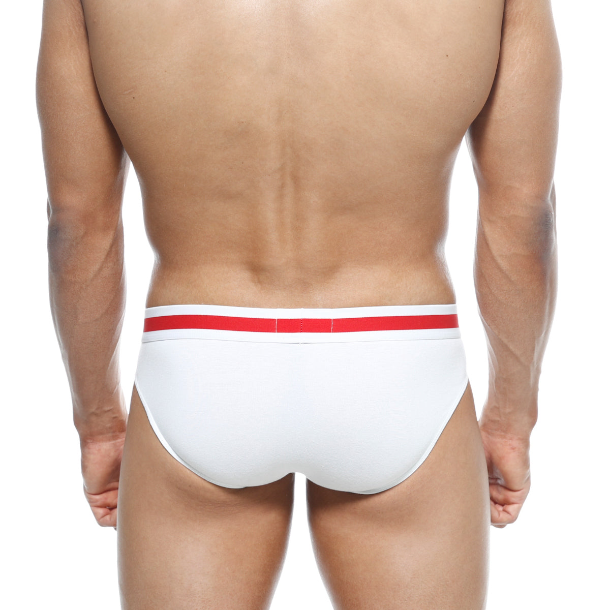 White briefs with bold red waistband stripe metro male wear spartacus brief white 3804-00 for comfortable daily wear