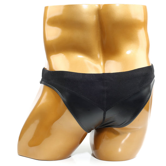 Black satin metro musclwear zeus muscle trunk briefs with a smooth glossy finish and snug fit in black