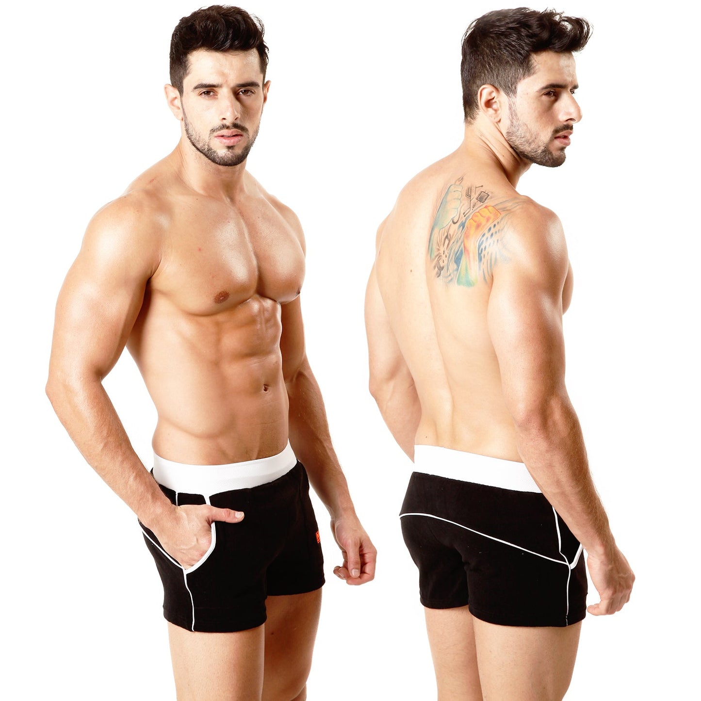 MetroMaleWear terry sport short black 4701-20 black athletic shorts with white waistband and side trim for sports use