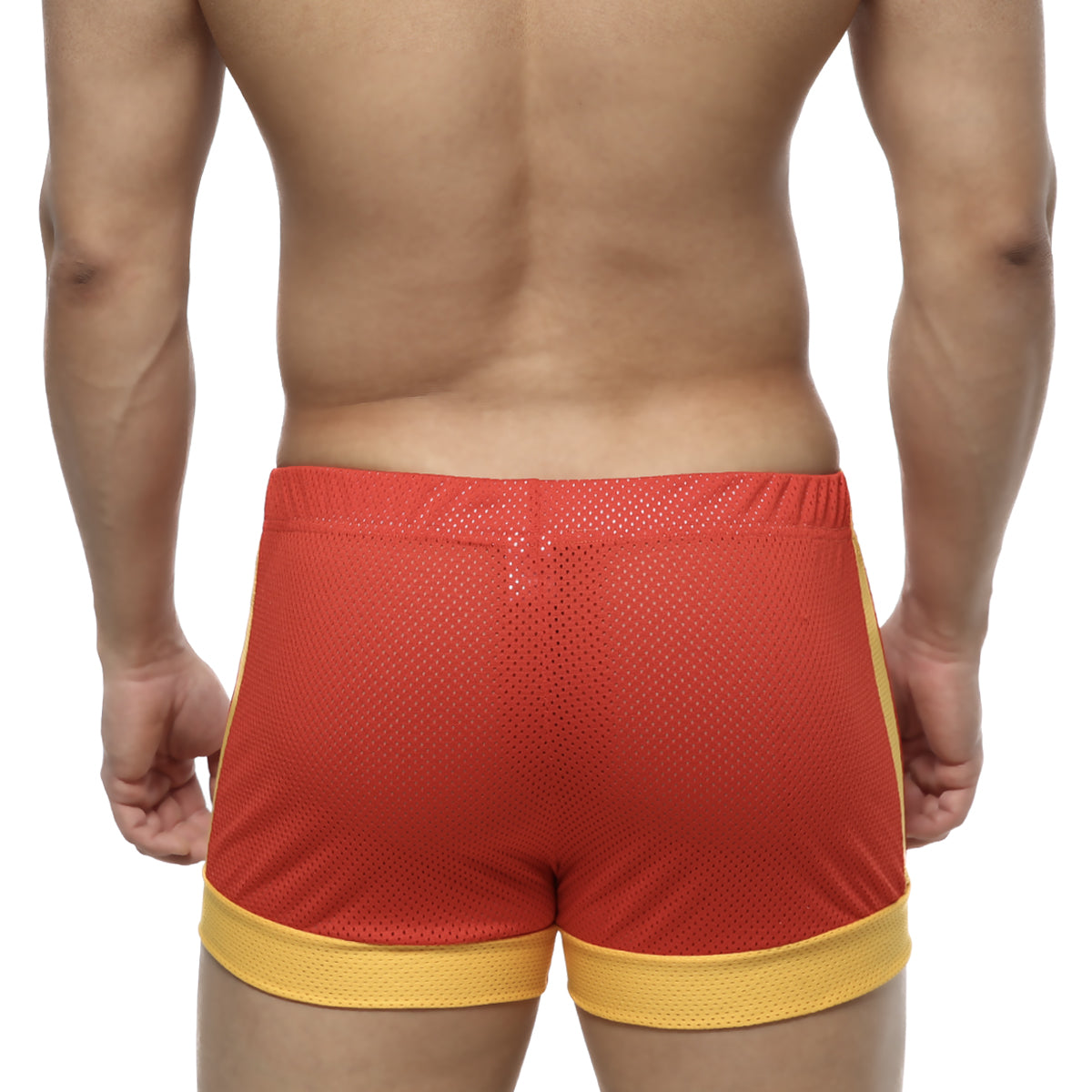 Metro male wear soccer swim short red 4704-12 red and yellow mesh athletic shorts with elastic waistband