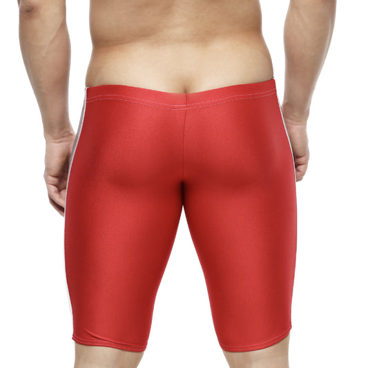 Metro malewear new jammer swim boxer oche 4994-25 red form-fitting shiny fabric with subtle white side stripes