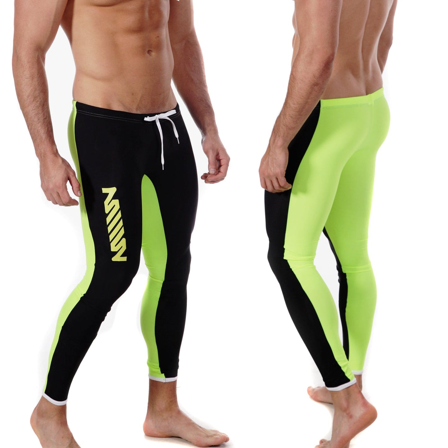 MetroMaleWear runner black 4911-20 neon green and black athletic swim trunks with white drawstring waistband