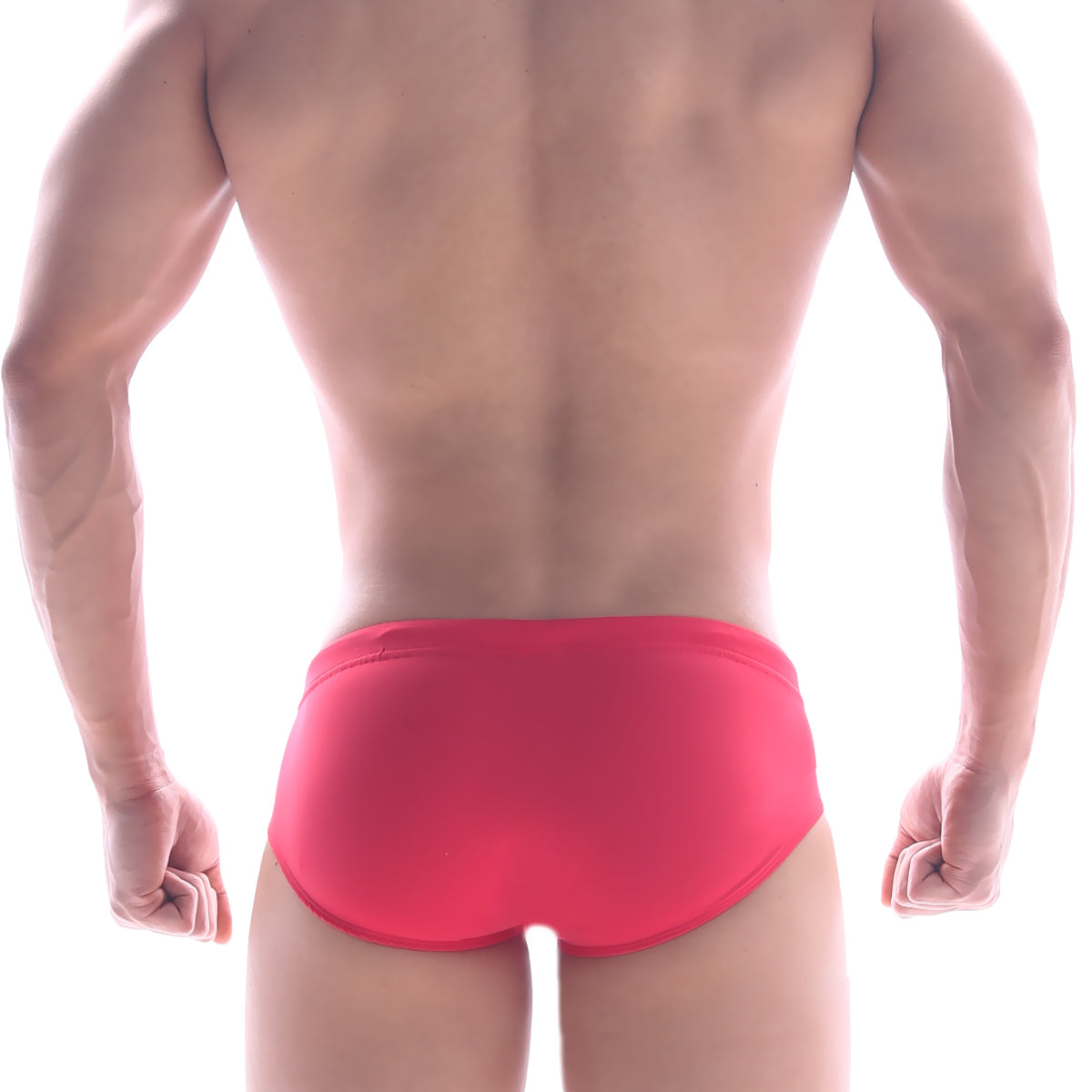 Bright red metroMaleWear panel swim brief with a smooth form-fitting design perfect for swimming and beachwear