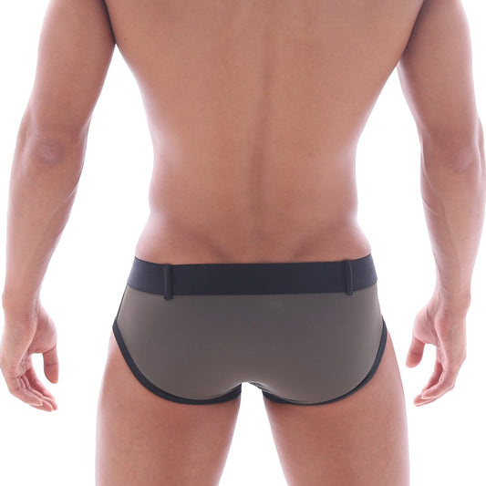 Black and gray sleek form-fitting athletic briefs from metro malewear patagonia swim brief khaki 4936-26
