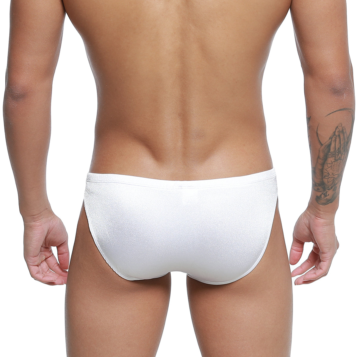White metro male wear silicon swim bikini briefs with subtle textured finish for stylish swimwear use