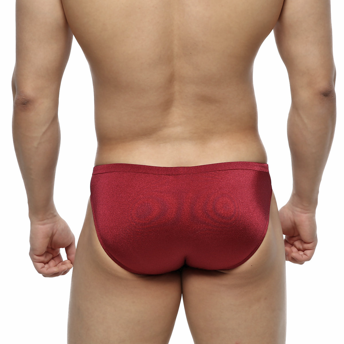 MetroMalewear silicon swim bikini burgundy red metallic briefs with sleek form-fitting design for swimming