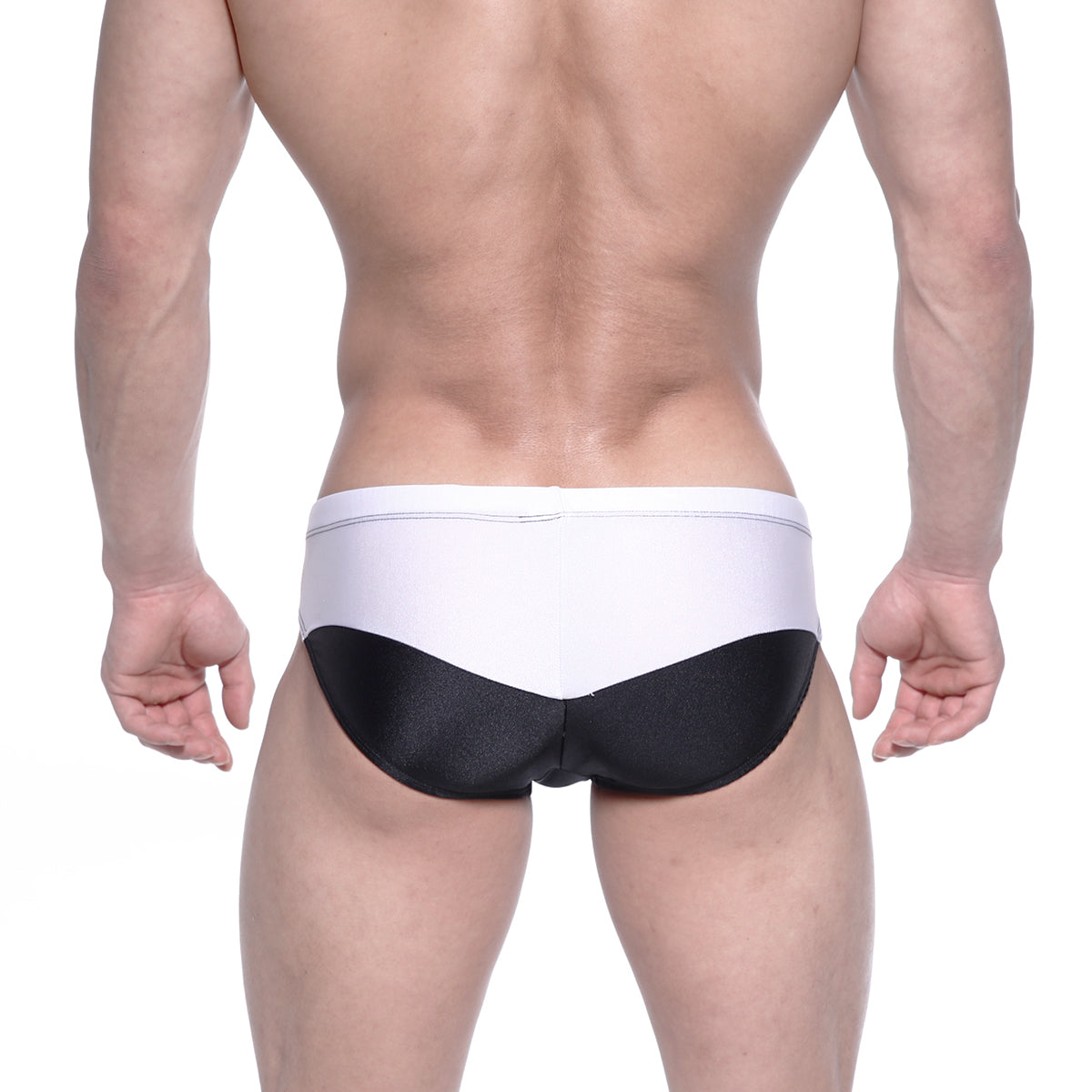 MetroMaleWear competidor bikini black 4965-20 white and black two-tone swim trunks with sleek modern design