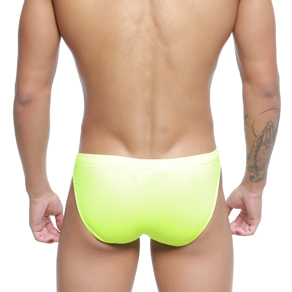 MetroMaleWear Vanguard swim bikini neon green bright neon yellow smooth form-fitting swim trunks front view