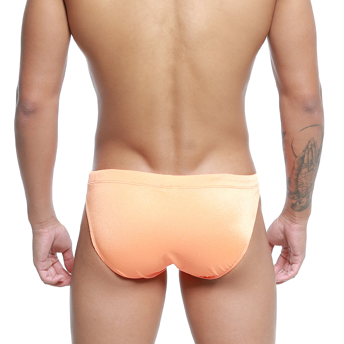 Metro male wear vanguard swim bikini neon orange sleek peach-colored swim trunks with smooth fabric and snug waistband