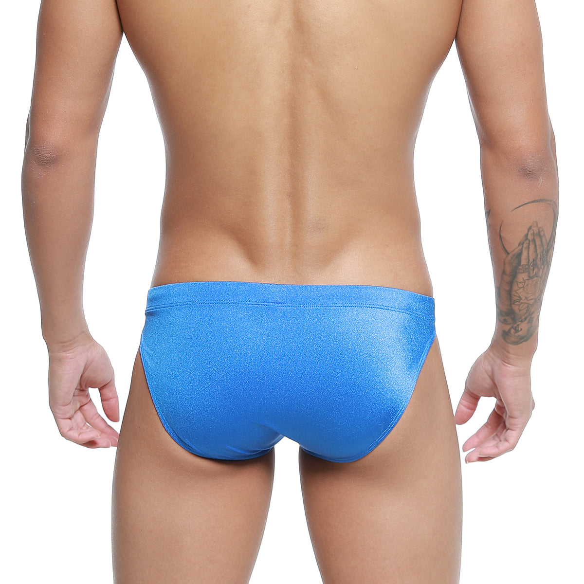 Vibrant blue shimmering fabric briefs with sleek form-fitting design from MetroMaleWear Vanguard Swim Bikini