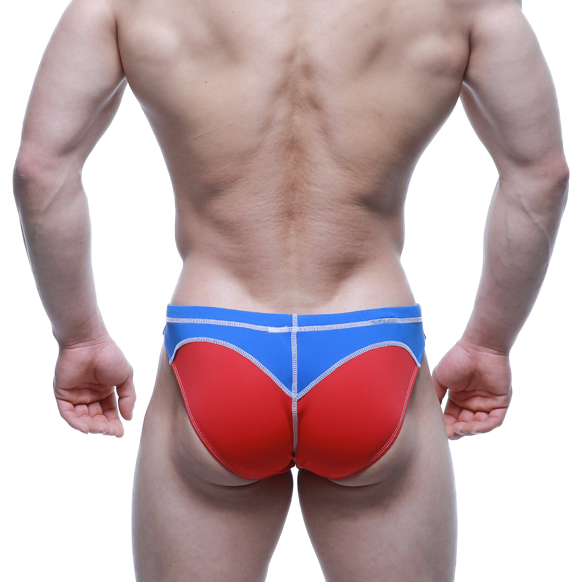 MetroMaleWear WAHOO swim bikini red 4989-12 in blue and red athletic briefs with white stitching details