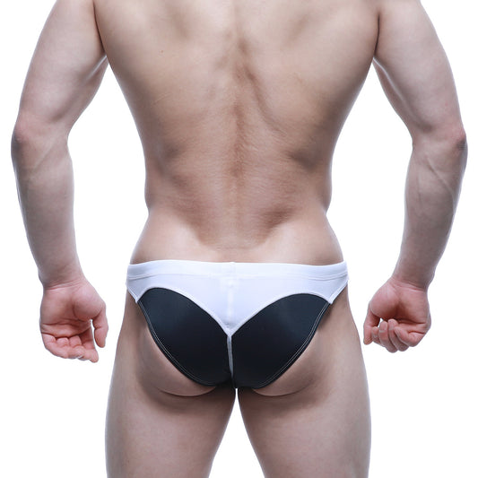 MetroMaleWear WAHOO swim bikini black 4989-20 with two-tone white and black sleek contoured briefs design