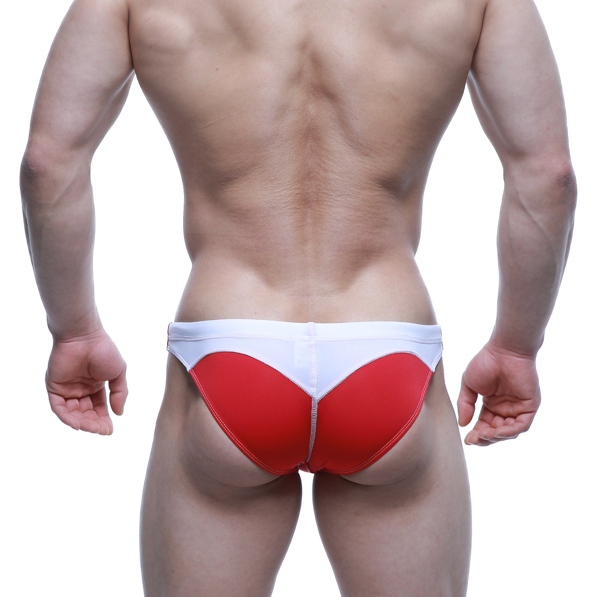 MetroMaleWear Laguna swim bikini red athletic briefs with white heart-shaped design for performance swimwear