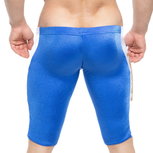 MetroMaleWear new jammer swim boxer royal blue shimmering athletic shorts with white side stripes for swimming
