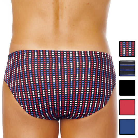 Men’s patterned briefs in navy red and white dot design from papi assorted conventional low rise 5 pack size m