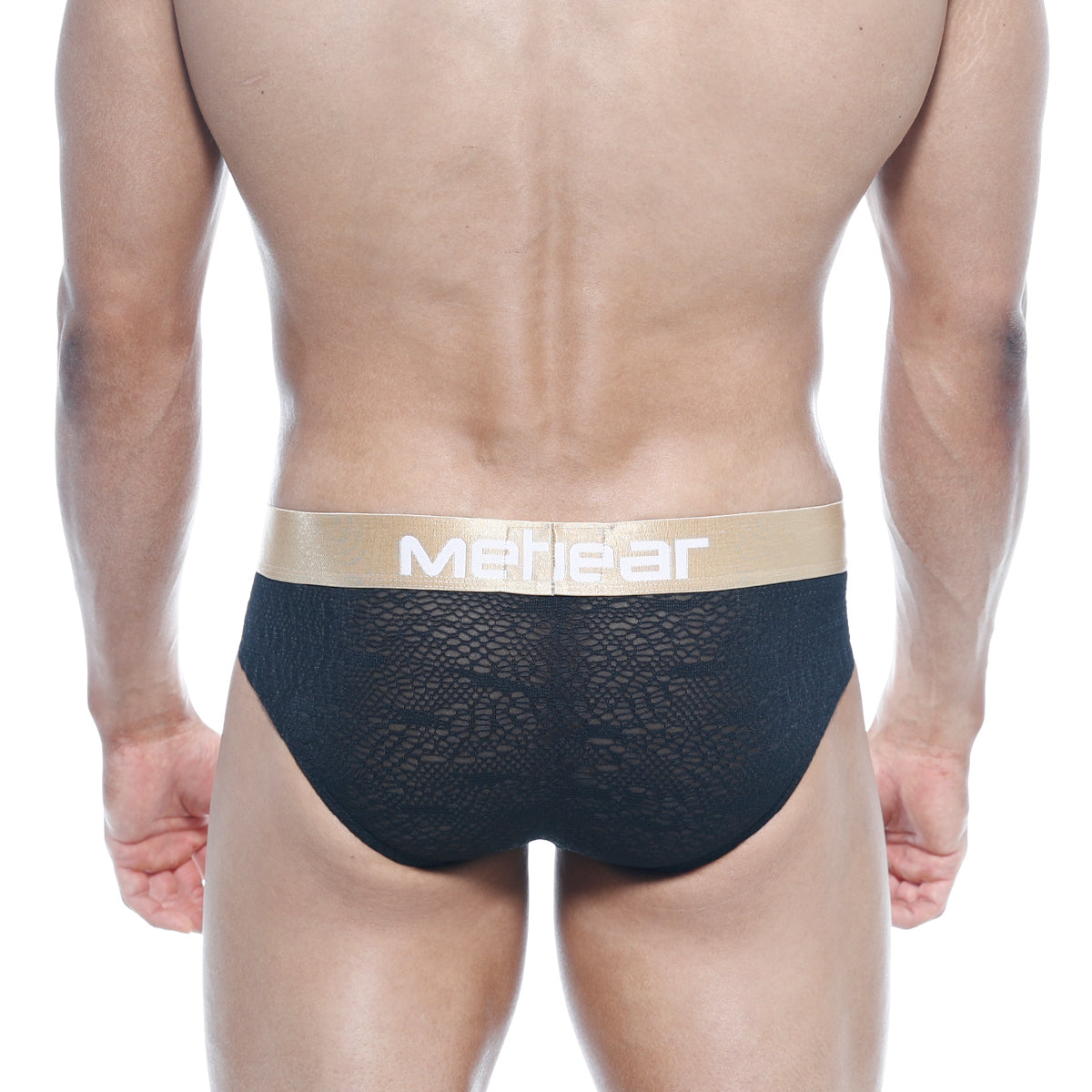 Black lace men’s briefs with gold mehear waistband metro male wear carve hip brief black 5003-61
