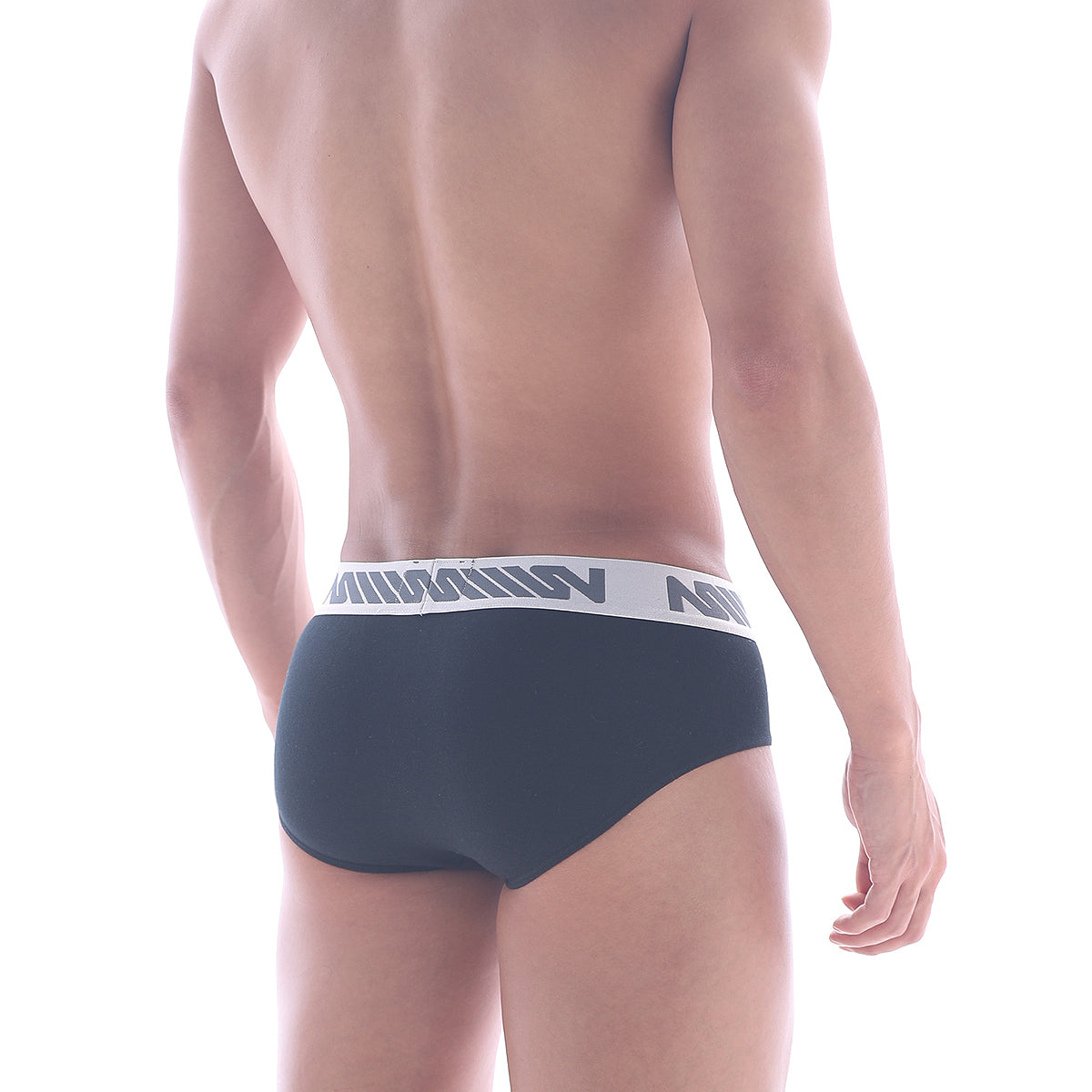 Dark gray mens briefs metro male wear oriental brief black 5005-20 with white elastic waistband and black logo