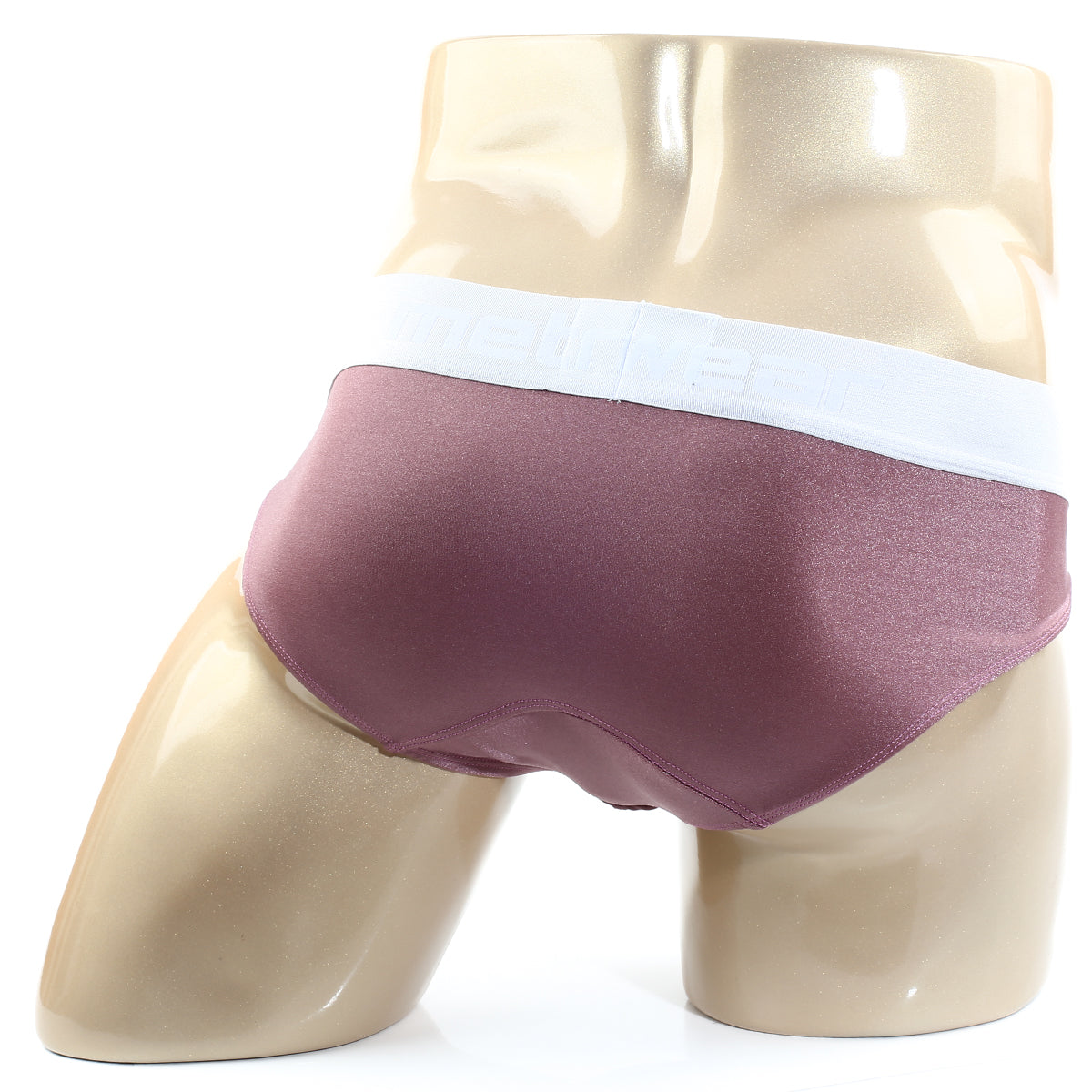A mauve satin brief with a white elastic waistband from metromalewear spark brief pink 5006-02 collection