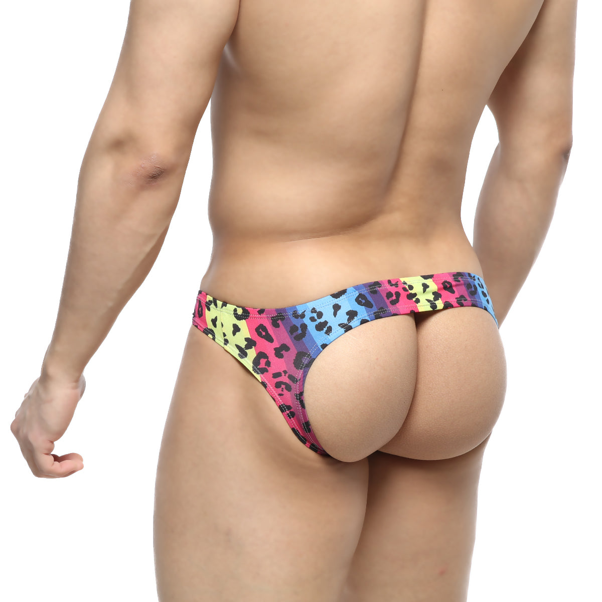MetroMaleWear Colorado jock strap neon 5011-05 vibrant neon leopard-print thong in pink blue and yellow hues