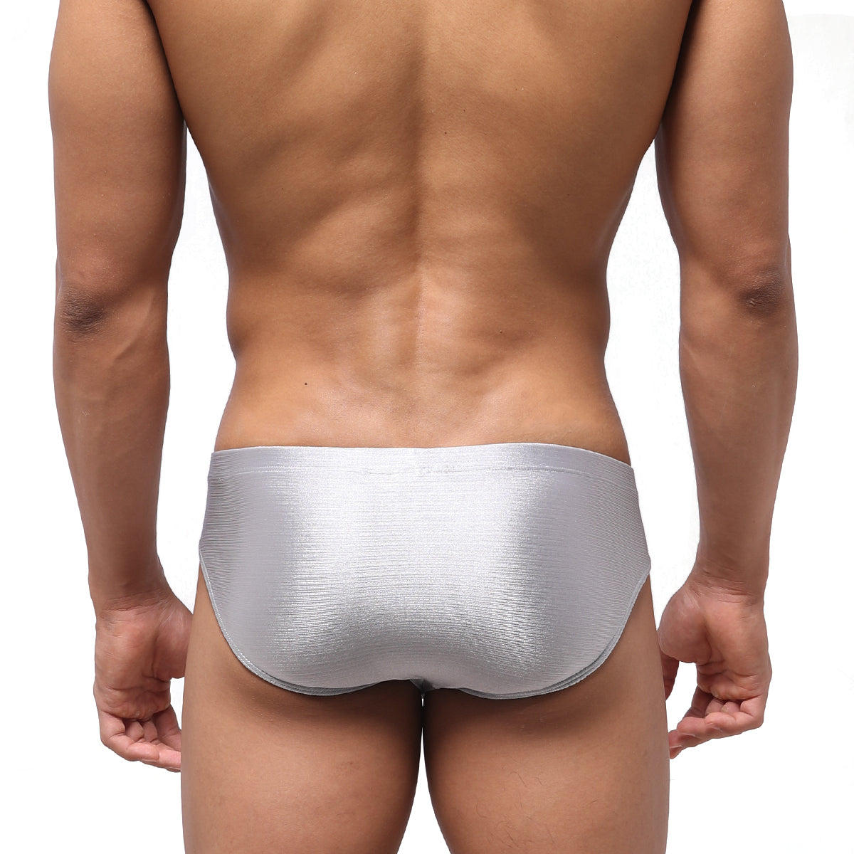 Metro male wear vasco hip brief titanium 5103-10 silver metallic textured shimmering finish briefs front side