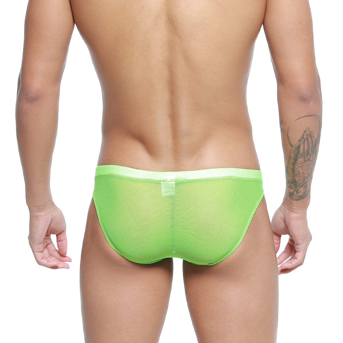 Bright lime green mesh briefs with matching waistband from metromalewear fluorescente bikini 5103-m07 collection