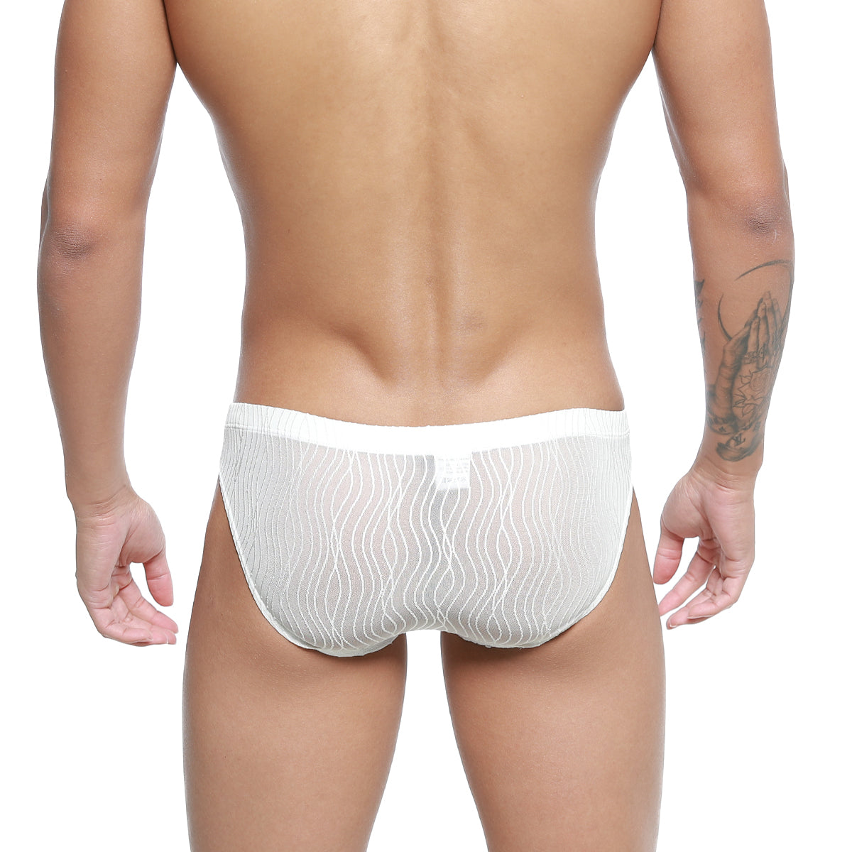 White sheer mesh briefs with subtle wavy pattern metro male wear sedosa bikini 5103-m32 front view