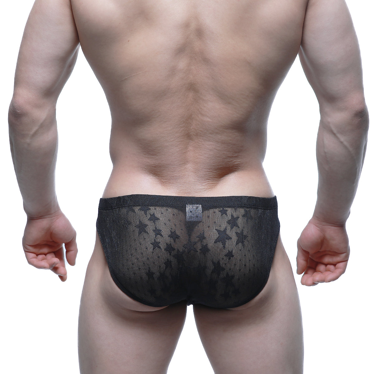 Metro male wear stardust bikini black 5103-m51 black star-patterned mesh briefs front view