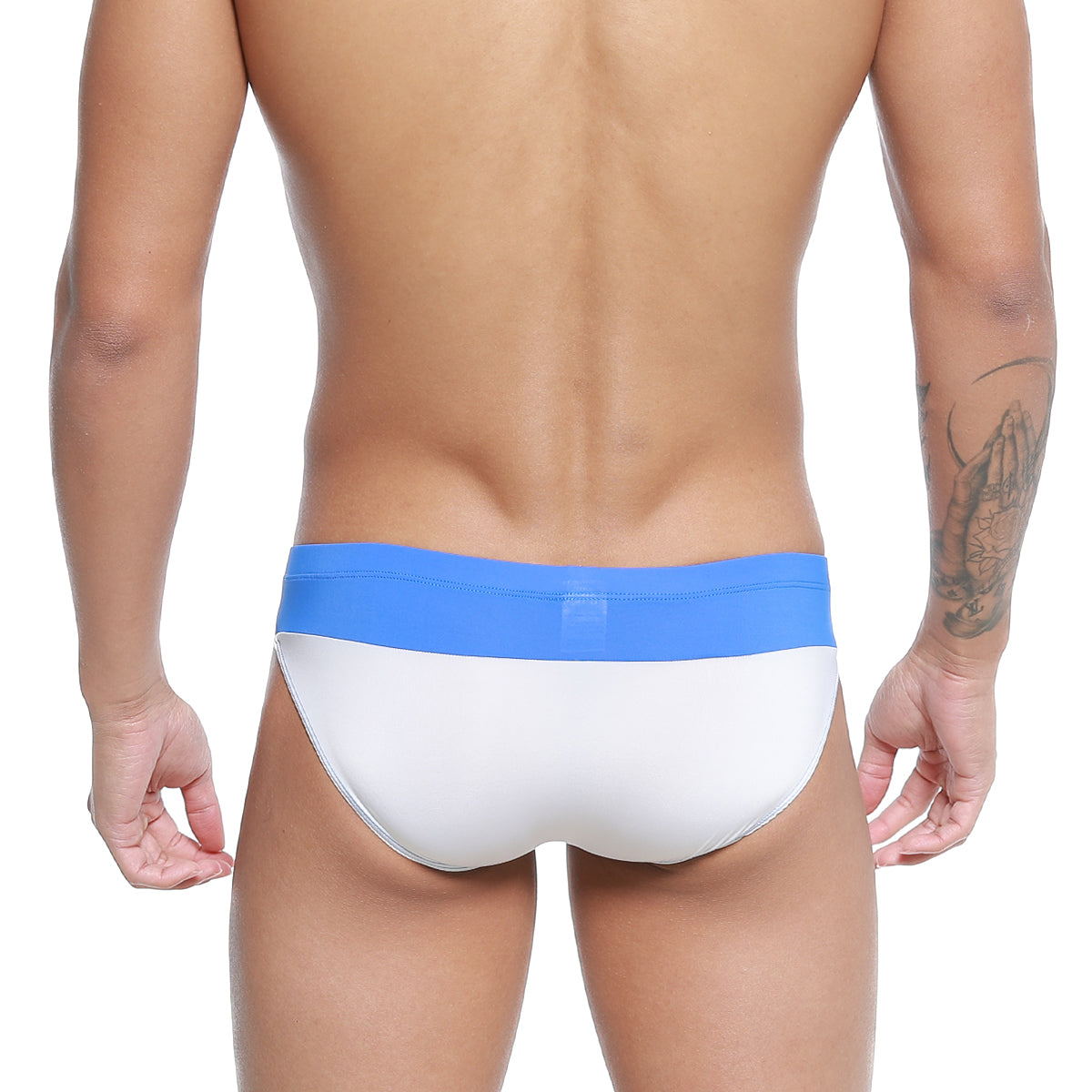White briefs with a solid royal blue waistband from metromalewear colina bikini 5144-18 for comfortable daily wear
