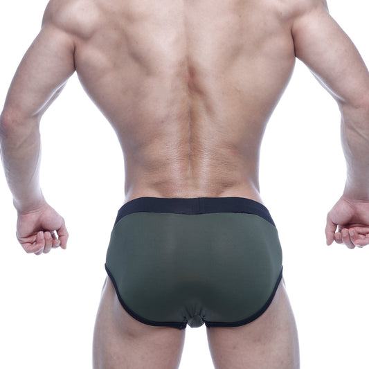 MetroMaleWear sencillo brief green 5203-26 olive green mesh briefs with black elastic waistband and trim front view