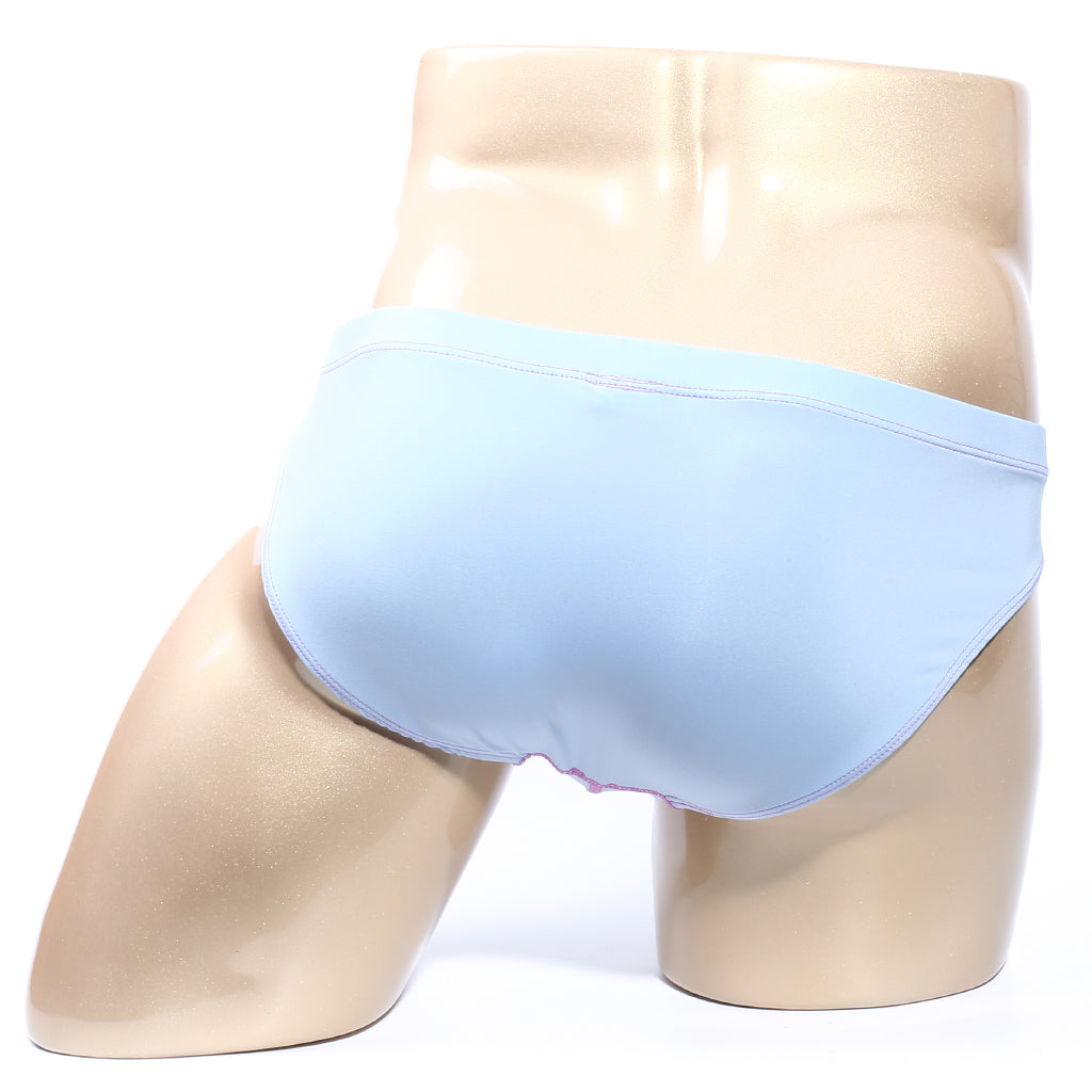 MetroMaleWear NUCLEO light blue bikini briefs displayed on a mannequin highlighting comfortable fit and sleek design